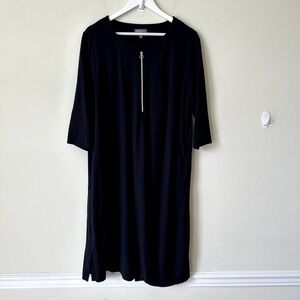 Ulla Popken Navy Dress Size 16/18 1X Plus A-Line Classic Zip Front Midi Modest